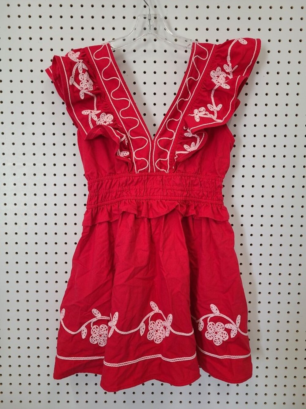 Strut & Bolt Red Embroidered Ruffle Sleeveless V-Neck Dress Size M